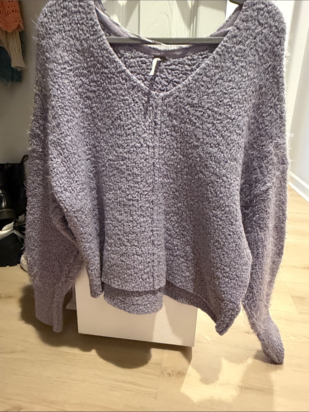 Free People Lavender Popcorn Knit V-Neck Sweater